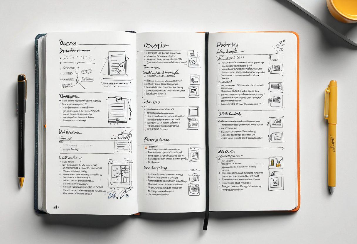 A split screen image showing a personal diary on one side with handwritten notes and doodles, transitioning into a sleek digital platform with a modern website interface showcasing professional content and analytics. Add elements of creativity and technology bridging the two worlds, such as flowing lines or digital icons. Soft and warm lighting on the diary side, contrasted with bright and crisp tones on the digital side. Minimalistic design, inviting atmosphere. 3D. vibrant colors.